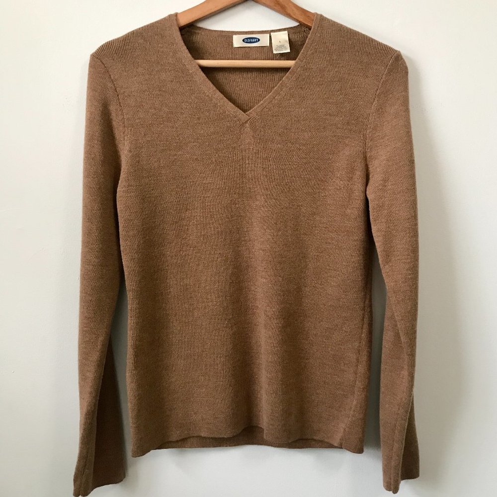 Old Navy Taupe V-Neck Long Sleeve Sweater, Size L
